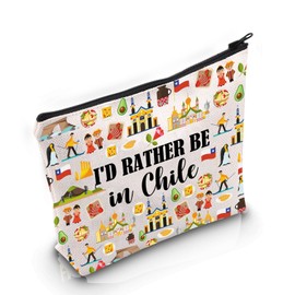 VAMSII Chile Lover Gift I’d Rather Be In Chile Makeup Bag Chile Themed Cosmetic Bag Chile Culture Lover Gift Chile Vacation Trip Gift (Rather Be In Chile M)