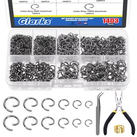 Glarks 1403 Pieces 10 mm 5 mm 4 mm 7 mm 8 mm Open Jump Rings Kit, Iron Round Ring Connectors Nickel Free Gun Black O Rings for Jewellery Making Connectors and Necklace Repair