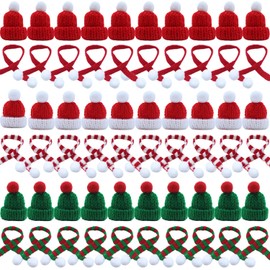 YGbridge - Juego de mini sombreros de Papá Noel y bufanda de Navidad, 60 mini sombreros para manualidades, decoraciones de Navidad para adornos de árboles, manualidades y manualidades, decoración de