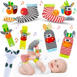 Baby Wrist and Ankle Rattles Toys 5Pcs Foot Finders & Wrist Rattles for Baby Socks with Rattle Toys for 0-6 Months Baby Toys 0-6 Months for Boys Girls Toddler Newborn Babies Gifts Present 0-6 Month