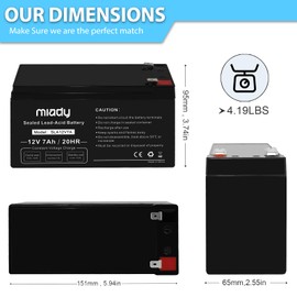 Miady 12V 7Ah Rechargeable Sealed Lead Acid Battery(2 Pack)