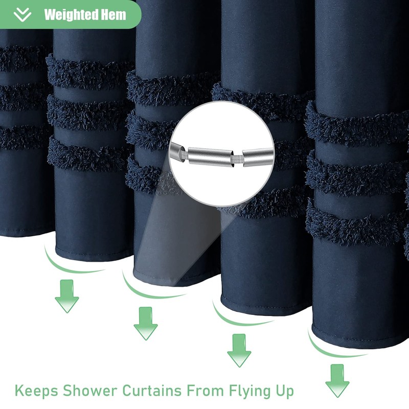 Dynamene 78 Inch Long Shower Curtain, Textured Tufted Chenille Striped