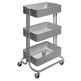 artPOP! 3-Tier Metal Utility Rolling Cart, Grey, 32 x 17 x 14.5 Inches, Multifunctional Mesh Tray Organization Cart with Locking Casters for School Supplies, Art Studio, Craft Supplies, Home Storage