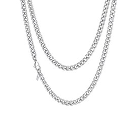 Richsteel Men's, Women's Curb Chain, Classic Cuban Necklace in 3 mm/6 mm/9 mm/12 mm Stainless Steel, Silver/Black/Gold, Solid Necklace, 36 cm Long to 76 cm Long, Stainless Steel, No Gemstone