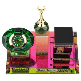 Oumefar Muslim Kaaba Clock, Tower Islamic Model Buddhist Mosque Miniature Model for Car Ornament Home Office Table Decoration Home Kitchen Décor Products Accents Collectible Vehicles handmade with lov
