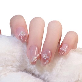LUYING Nail Tips, Short, Nail Supplies, Handmade, Popular, Simple, Popular, Japanese Style, Coming-of-Age Ceremonies, School Entrance Ceremonies, Graduation Ceremonies, Weddings, Popular, Nail Stick, Women's, Fashionable, Senior, Nail Wrap, Wood Stick, Nail File Included (Average Code)