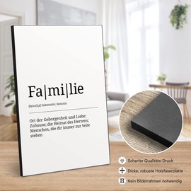 ARTFAVES® Worterklärung Familie | Definition Bild schwarz-Weiss als Geschenk | Holzschild mit Spruch zum Thema Familie/Zuhause/Liebe