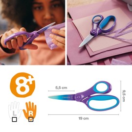 Fiskars 1067852 Children's Scissors for Big Children Aged 8-11 Years Right Handed SoftGrip Length 15 cm Ombre Look Purple