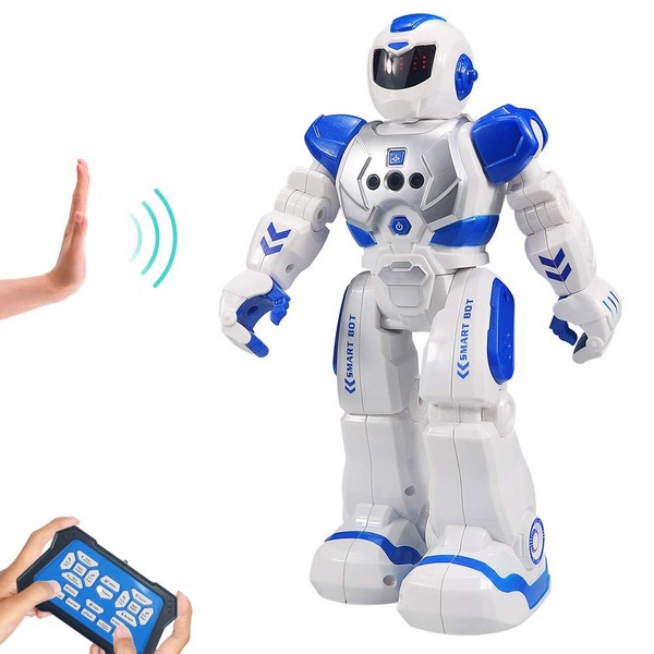 HUSAN Kids Remote Control Robot, Intelligent Dancing Robot With Infrared Controller Toys,Programmable,Singing, Moonwalking and LED Eyes,Gesture Sensing Robot Kit For Childrens Entertainment (Blue)