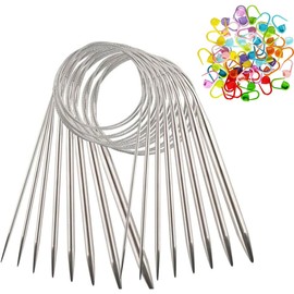 8Pcs Stainless Steel Circular Knitting Needles Set, Stainless Steel Circular Knitting Needles Set for Small Knit Projects Socks, Hats, Christmas Stockings, Fixed Circle Needles for Hats ( 4.5mm, 5mm, 5.5mm, 6mm, 7mm, 8mm, 9mm, 10mm )with 30 Stitch Marker