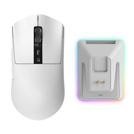 TECWARE EX1 Lightweight Gaming Mouse | 26K DPI Wireless Mouse with OLED Display | 59g Ultra-Light Design | RGB Charging Dock | Tri-Mode Connectivity 2.4GHz/Bluetooth/Wired with Grip Tape | White
