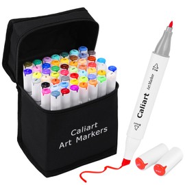 Caliart 52 Colors Fine & Chisel Alcohol Markers for Adult Coloring Book, Dual Tip Artist Sketch Art Markers, Aesthetic Cute Preppy Stuff School Supplies, Pens for Lettering Drawing Cards Planner