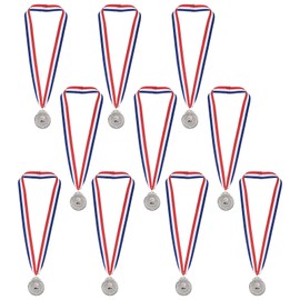 PATIKIL 2 Inch Silver Award Medals, 10 Pack Style Winner Award Medals 2nd Prizes with Ribbon for Games Sports Competitions