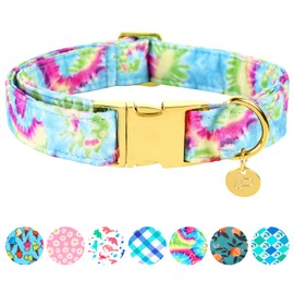 UP URARA PUP Tie Dye Summer Cotton Dog Collar with Metal Buckle Gift Collar for Small Medium Large Girls or Boys Dogs Cute Durable Comfortable Pet Collars