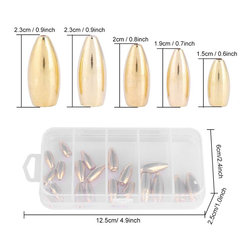 20Pcs Fishing Sinkers, Copper Brass Sinker Weights Casting Sinker Kit