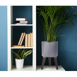 D'vine Dev 8 Inch Planter Pot with Stand, Mid-Century Tall Plant Pot with Legs for Indoor Plants, Small, Grey, 88-O-A-3