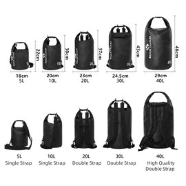 ROCK CLOUD Dry Bag Waterproof 30L Dry Sack for Kayaking Rafting Boating Beach Surfing Swimming Canoe Camping Hiking Fishing Ski (Black, 20L)