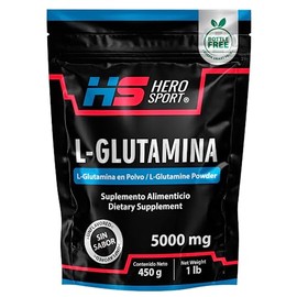 HS HERO SPORT Glutamina Micronizada de Alta Pureza 450g. 100% Natural, 5g Por Porción, 90 Porciones por Envase, Sin Sabor, Solubilidad Instantánea, In