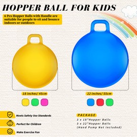 6 Pcs Hopper Ball with Handle Bouncing Ball Big Bouncy Balls Hopping Toys Inflatable Hop Ball Toys Jumping Ball for Boys Girls Gifts Jumping Sport Party Favors (Solid Style,18 Inch, 22 Inch)