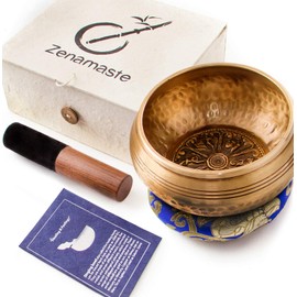 Zenamaste • Tibetan Singing Bowl Meditation Handmade in Bhaktapur (Nepal) - 450g Ø 11.5cm - Zen Box - Nepalese Paper - Cushion Singing Bowl (Ancient Chakra) - Wooden Hammer