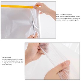 4 Packs Tape and Drape, Pre-Taped Masking Paper Thick Plastic Painting Drop Film Paint Drop Cloth Plastic Sheeting Tarps Furniture Cover for Automotive Painting Covering, 4 Sizes