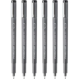 STAEDTLER 308 05-9 Pigment Liner Fineliner Pen - 0.5mm Nib - Black Ink - Pack of 6