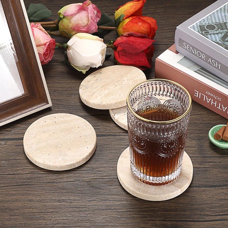 BSTKEY Marble Coasters Round Coasters Insulation Pad Cup Stand Non-Slip
