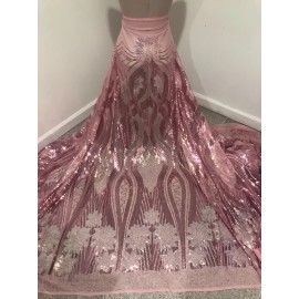wowfabric4less123 Rose Pink Iridescent stretch sequins Lace fabric 50” Width 1 Yard