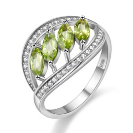 Uloveido 925 Silver Fine Jewellery,Natural Peridot Finger Rings Gift for Women in Leaf Shape with Cubic Zirconia as Side Stones,2.9g FJ110 Size Q