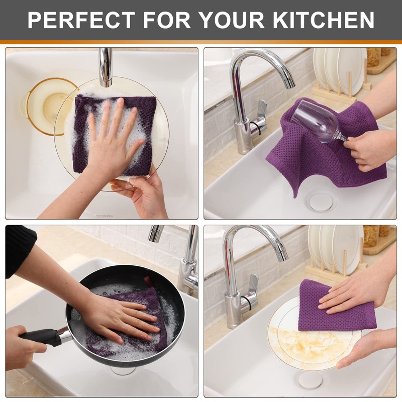 Kitinjoy 100% Cotton Kitchen Dish Cloths, 6 Pack Waffle Weave