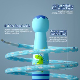 JunD Adjustable Skipping Rope Children, 2.5 m Length Children's Skipping Rope with Wooden Handle, Suitable for Boys and Girls from 5 Years, Fitness, Training, Game, Bone Development (Dinosaur)