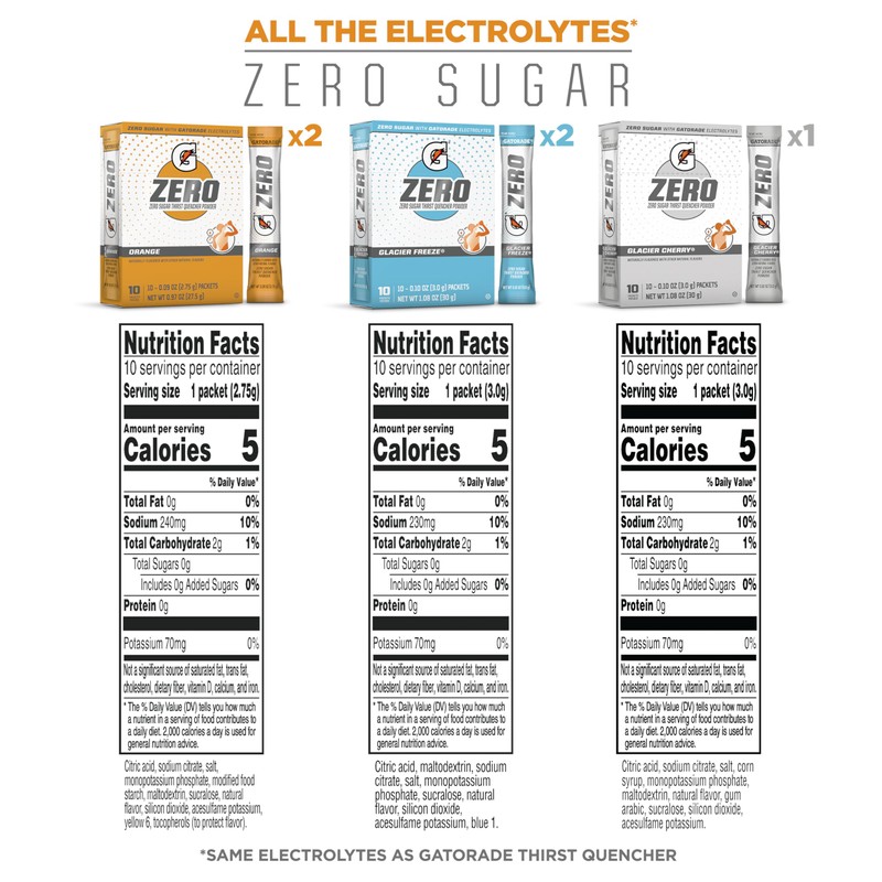 Gatorade G Zero Powder, Glacier Cherry Variety Pack, 0.10oz Individual