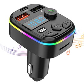 FM Transmitter for Car,5.0 Car Receiver Transmitter with LED Display, Wireless FM Transmitter - USB C Car Charger, Multifunctional Car Radio Music Adapter Supports Handsfree Call Zonewd