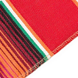 SevenFish Mexican Serape Table Runner for Mexican Party Wedding Decorations Dining Table, 14 x 84 Inch Fringe Cotton Table Runner Watermelon Red