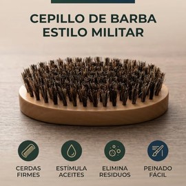 Cepillo Barba Cerdas Naturales Jabalí, Mango Madera Estilo Militar Portátil