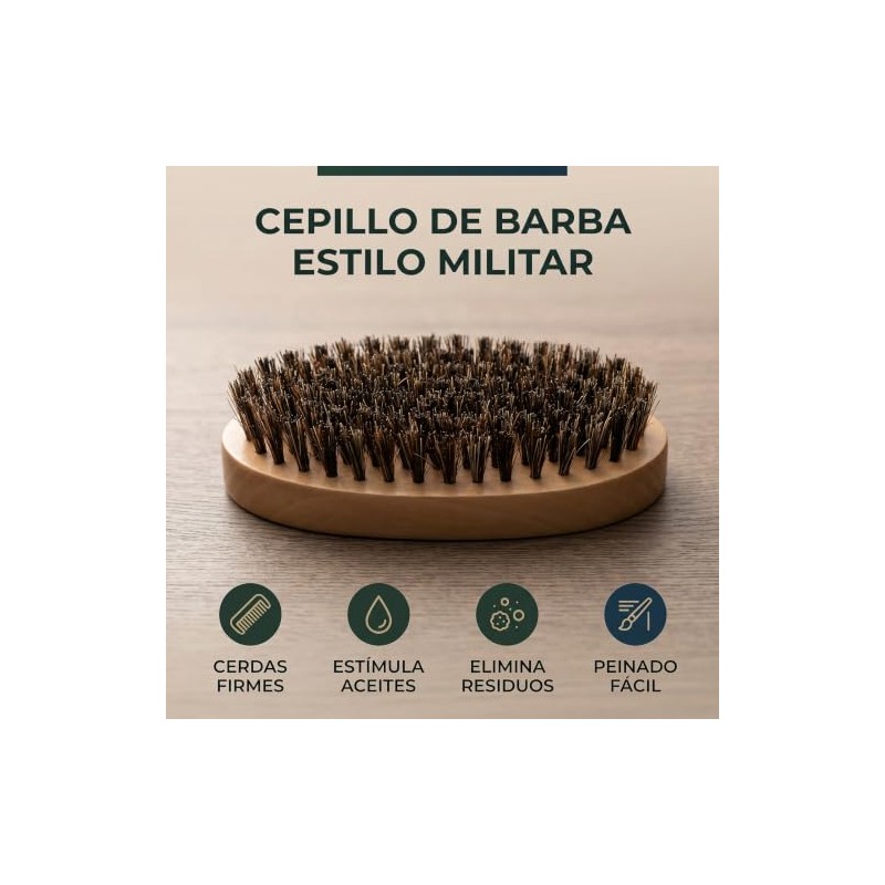 Cepillo Barba Cerdas Naturales Jabalí, Mango Madera Estilo Militar Portátil