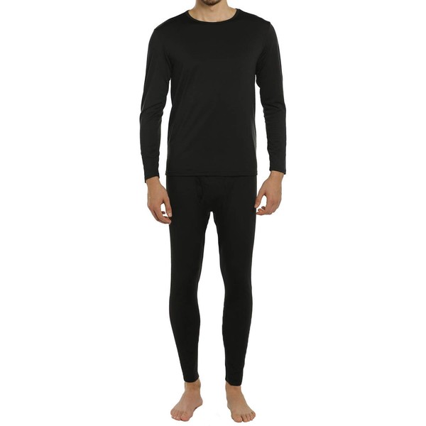 ViCherub Men's Thermal Underwear Set Long Johns with Fleece Lined Base Layer Thermals Sets for Men Black
