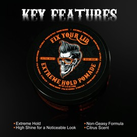 Fix Your Lid Extreme Hold Hair Pomade For Men - High Shine Water Based Hair Gel 3.75 oz - Easy To Wash Out
