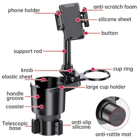 Car Cup Holder Tray - XINDELL 3-in-1 Car Cup Holder Tray with Phone Holder – Detachable Food Tray, Solid Base Expander for 3.9-inch Diameter Cup – Road Trip Essentials & Car Accessories (New)