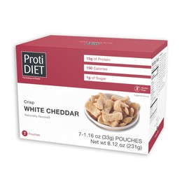 ProtiDIET High Protein White Cheddar Crisps - Gluten Free, Low Sugar with Fiber - Healthy Snacks for Adults - Crispy Treats for Guilt-Free Snacking - 7 Pouch Protein Snacks
