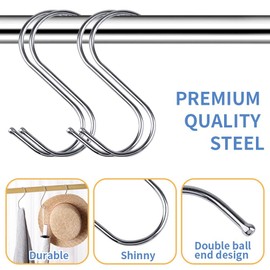 20 PCS Wall Hooks, SUS 410 Stainless Steel Hanging Hooks, Heavy Duty S Hanger Hooks Metal Kitchen Pot Rack Hooks Closet Hooks Plants Hooks for Hanging Pot, Pan, Cups, Plants, Bags, Jeans, Towels