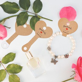 Lesnala 245 pcs Brown Heart Shaped Self-Adherent Ring Keychain Necklace Bracelet Hairband Body Jewelry Display Cards, Hanging Display Cards 2.1" x 3.9'', Ideal for Small Business Jewelry Packaging…