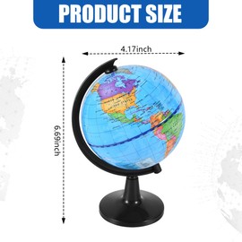 KISEER Rotating World Globe 4 Inch Spinning Earth Globe with Stand for Kids Learning Geography Classroom Education or Office Home Decorations