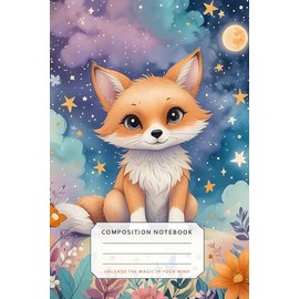 Pastel Fox Composition Notebook: A cute and dreamy wide ruled journal featuring an adorable fox under a magical starry sky — perfect for girls, ... imagination, and soft pastel vibes