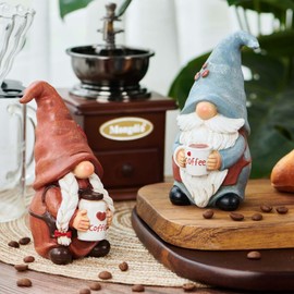 Coffee Gnomes Coffee Table Decor - Coffee Bar Accessories Tabletop Kitchen Office Home Coffee Bar Decor Counter Decor Christmas Valentine Resin Gnome Collectible Figurines For Coffee Lover (2pack)