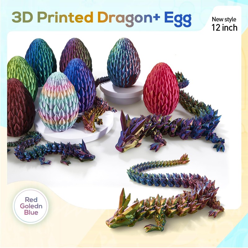 3D Printed Dragon,Dragon Eggs with Dragon Inside,12''Full Articulated Crystal Dragon,Dragon