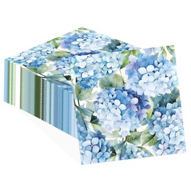 100pcs Hydrangea Cocktail Beverage Paper Napkins Watercolor Blue Floral Butterfly Disposable Absorbent Hand Towels Elegant Flower Guest Decoupage Napkins for Wedding Dinner Bathroom Kitchen Supplies
