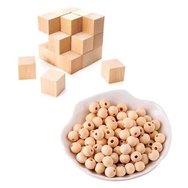 300 Pcs Cube Wood Blocks, 2 Packs of 200 Pcs