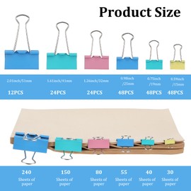 208 Pcs Colored Binder Clips, Metal Paper Clamps 6 Assorted Sizes, Large, Medium, Small, X Small and Micro for Office Supplies, 4 Vibrant Colors