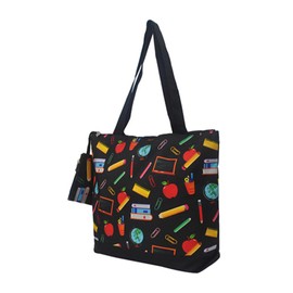 NGIL Medium Top Zipper Closure Canvas Tote Bag with Attached Matching Coin Purse For Moms and Nurses (Teacher Appreciation-Black)